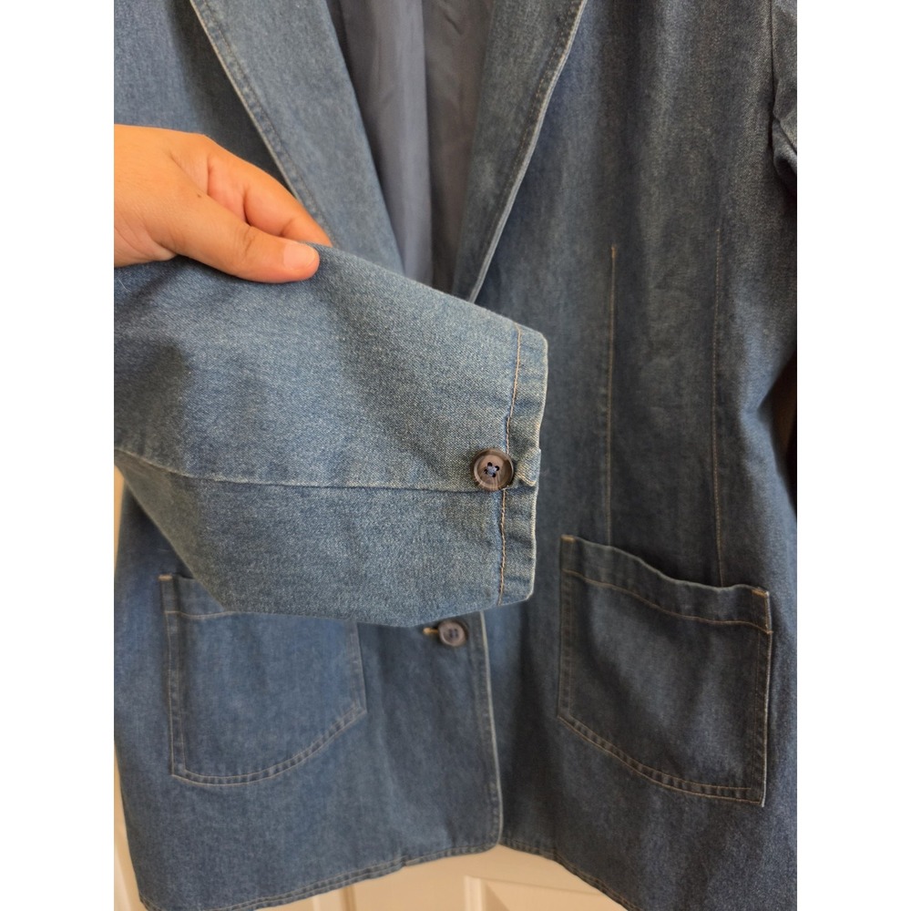 Denim & Co Blue Denim Blazer Jacket Women's Large Cotton Button Front Pockets - Picture 5 of 15